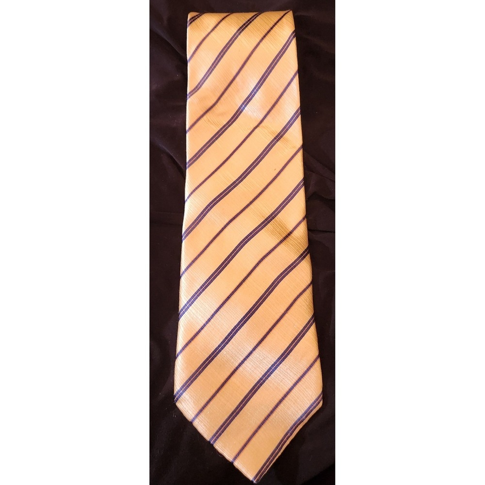 Belisi Necktie Mens OS Gold Blue Striped Good Silk Extra Long Hand Made Formal